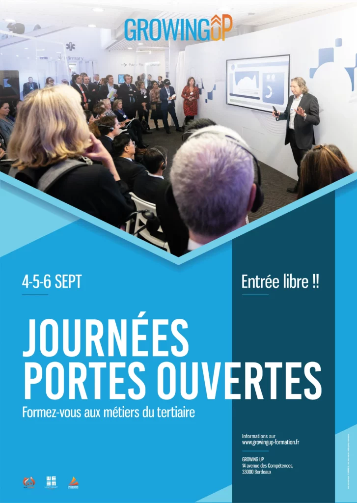 Affiche des journées portes ouvertes organisée par l'organisme de formation GrowingUp