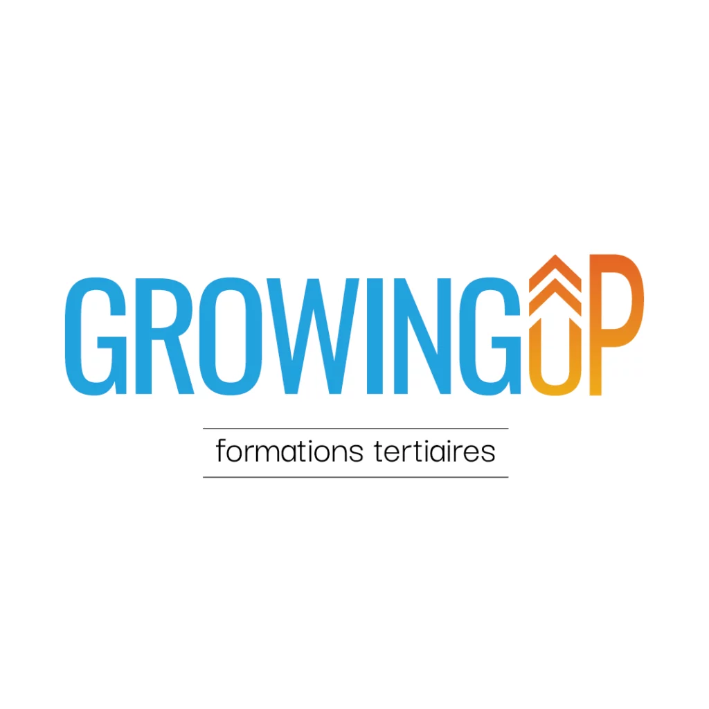 Version finale du logo GrowingUP avec sa baseline "formations tertiaires" à utiliser sur fond blanc ou clair