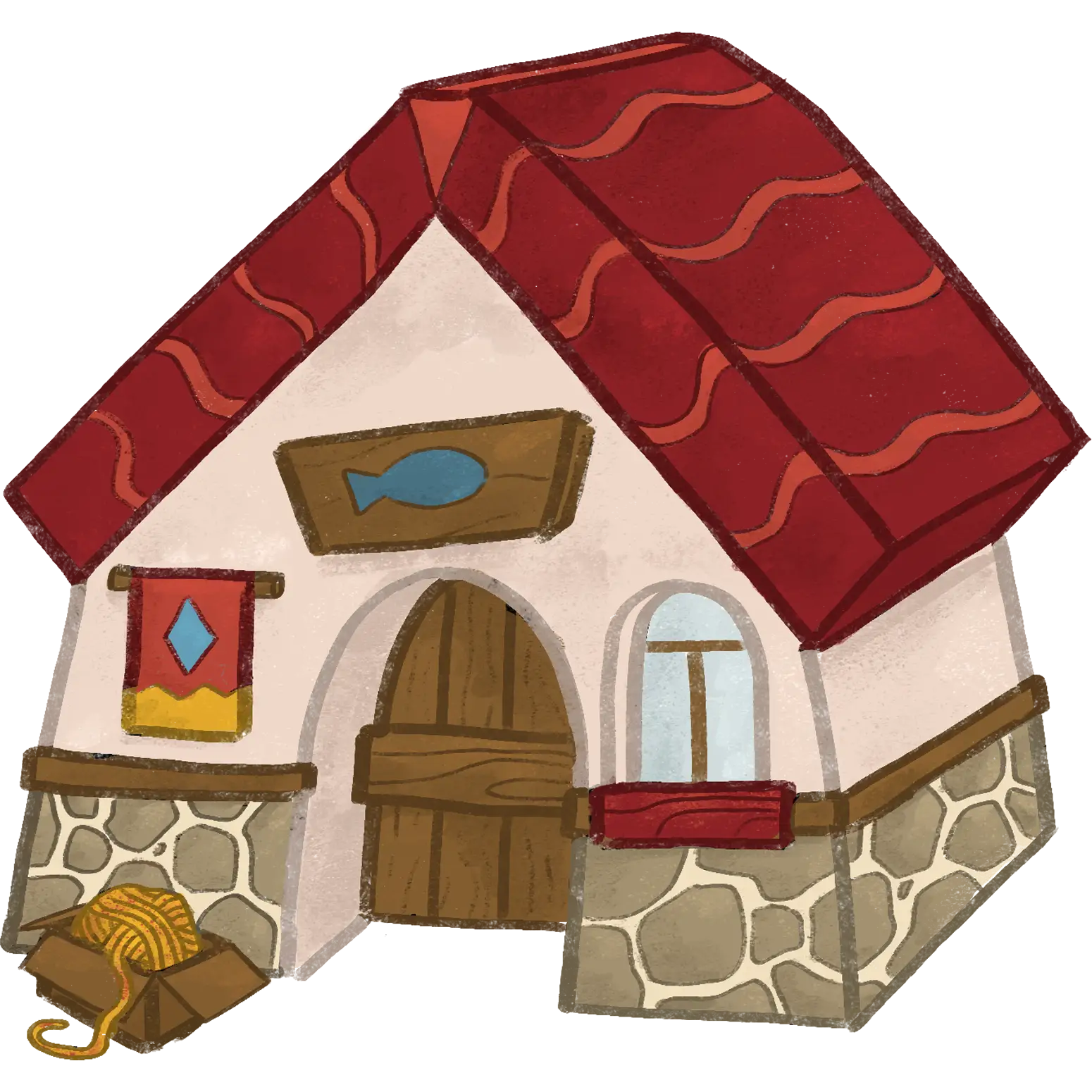 Props : La maison au toit rouge du personnage (pnj) Chaussette pour le décors du jeu Cosy Lullaby version couleur