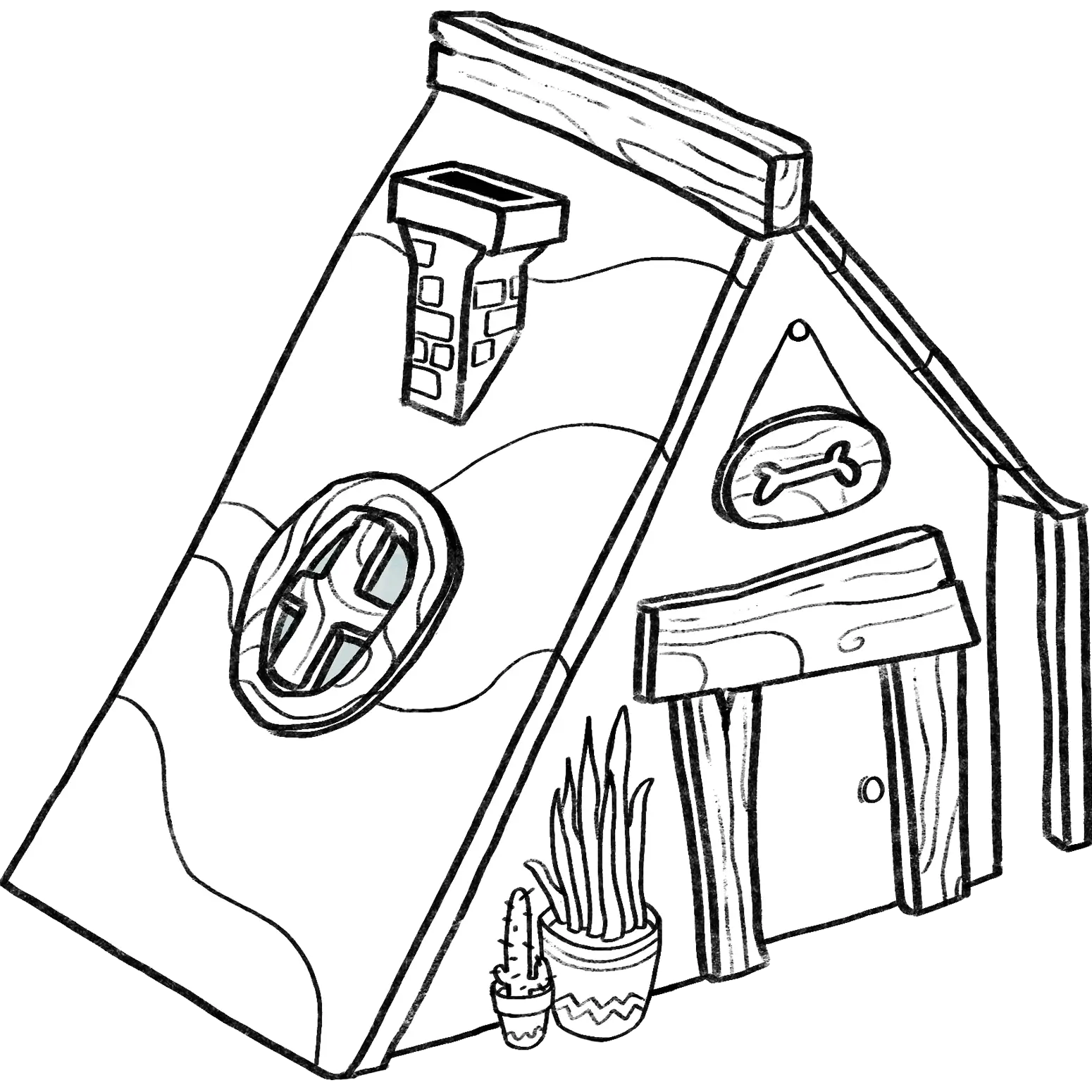 Props : La maison au toit bleu du personnage (pnj) Idéfix pour le décors du jeu Cosy Lullaby version noir et blanc