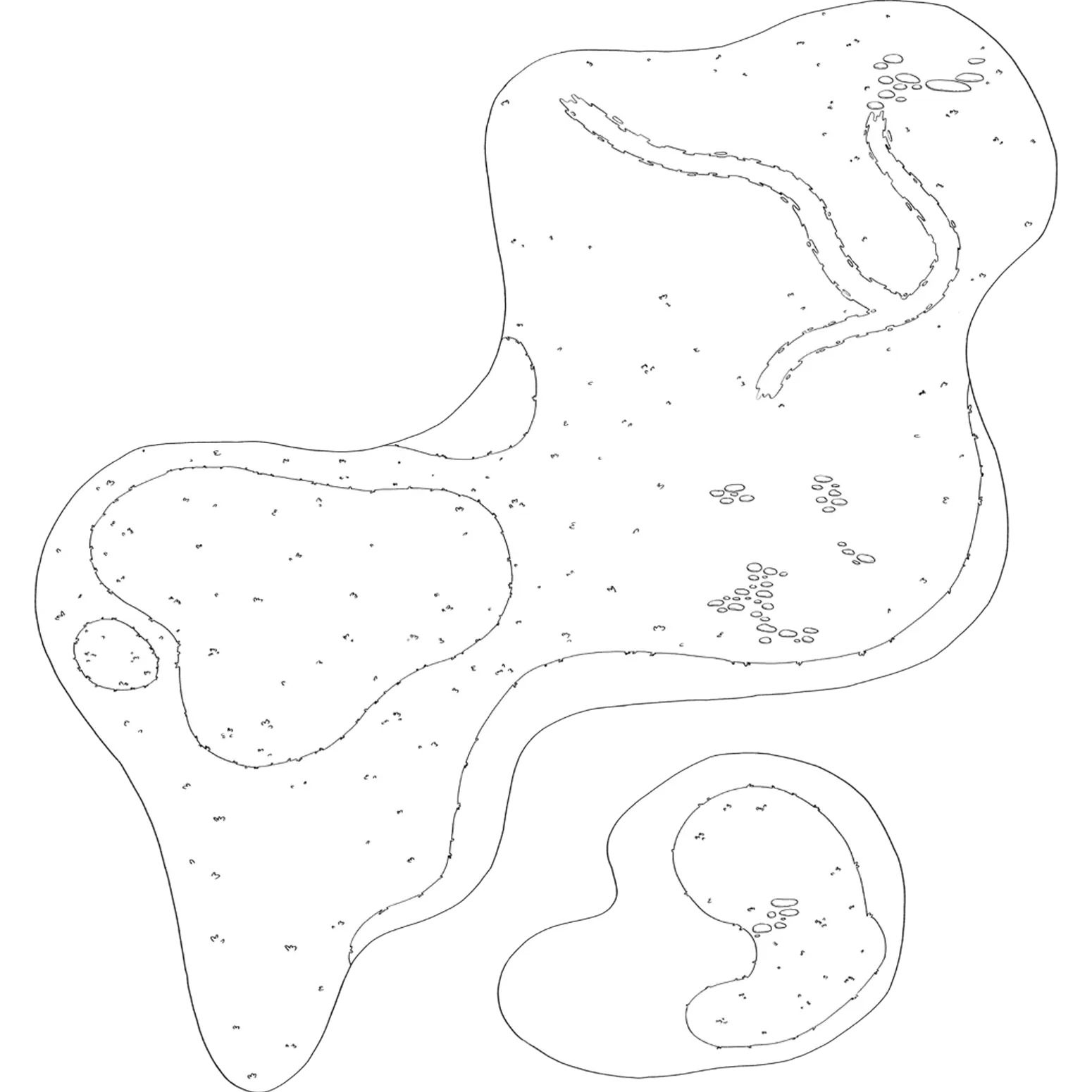 La map en noir et blanc du jeu Cosy Lullaby. C'est l'espace sur lequel le personnage pourra se déplacer.