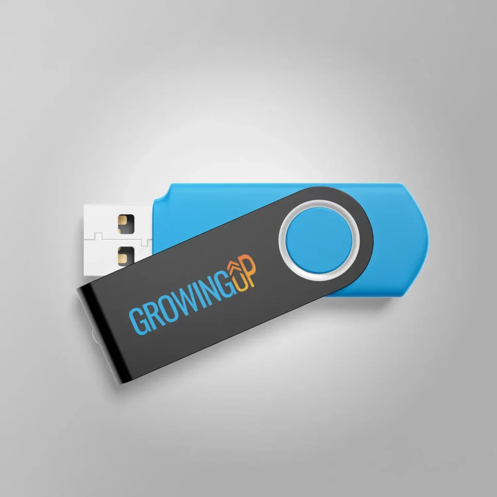 MOCKUP : 1 clef USB ornée du logo de l'organisme de formation GrowingUp