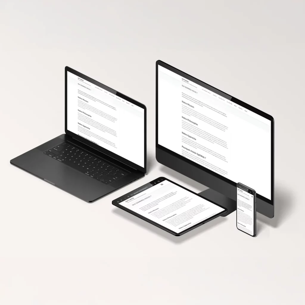 Un mockup mettant en scène le site Optiweb de maniere responsive