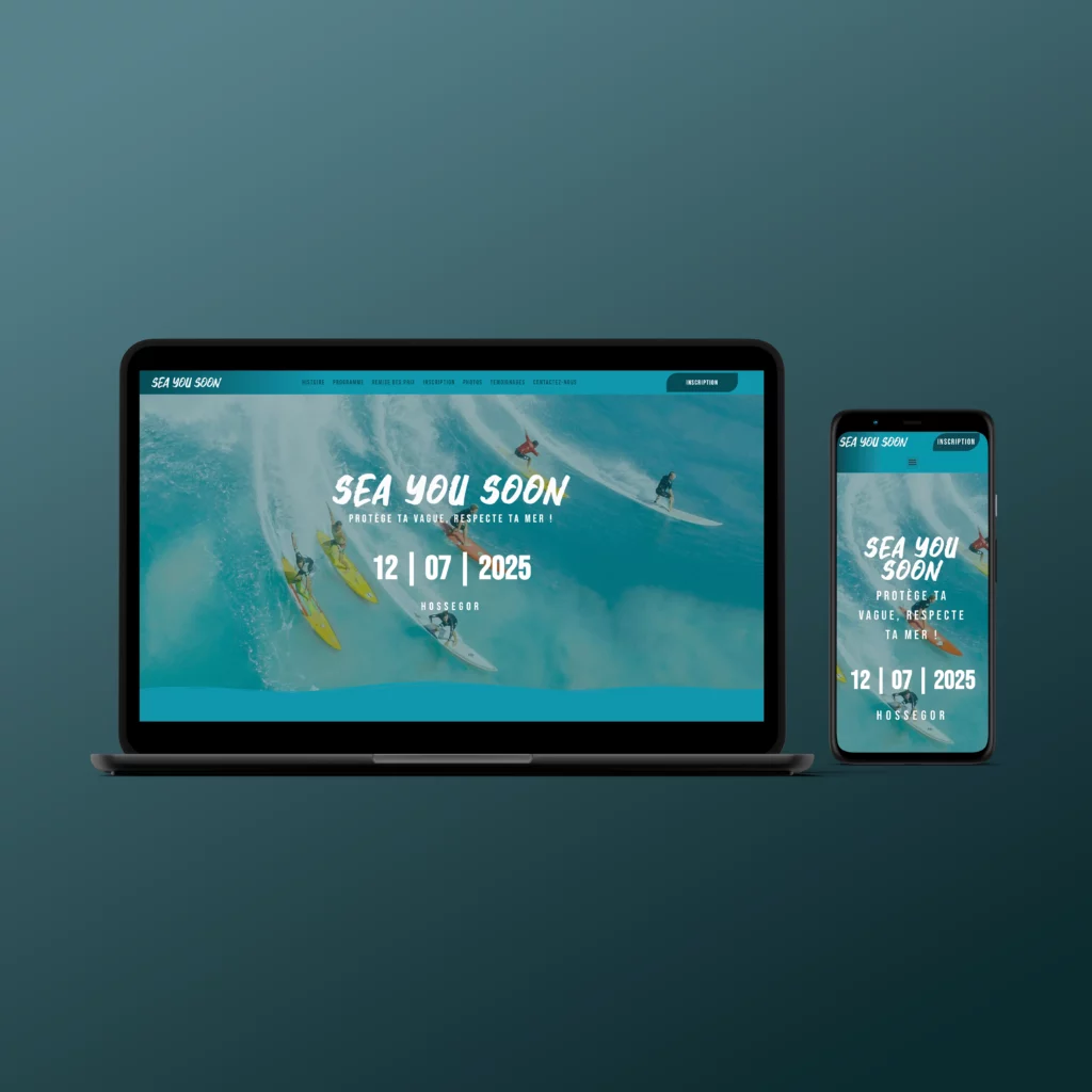 Un mockup mettant en scène le site de "Sea You Soon" de maniere responsive