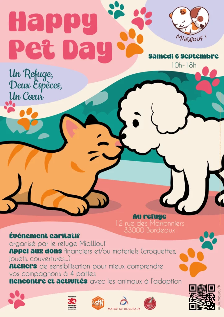 Affiche de l'évènement fictif "Happy Pet Day" pour l'association fictive "MiaWouf !"