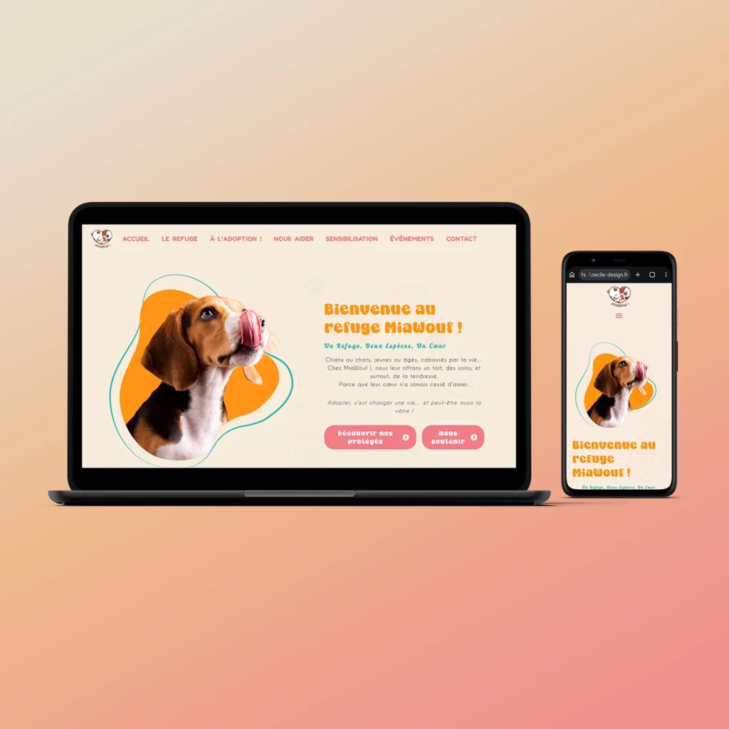 Un mockup mettant en scène le site de "MiaWouf" de maniere responsive